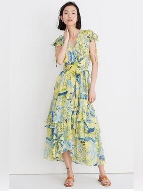 Banjanan Mercy Lisbon Garden Sunshine Cotton Floral Tiered Midi Dress S